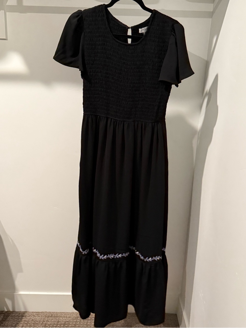 Polagram Black Smocked Maxi Dress with Subtle Trim